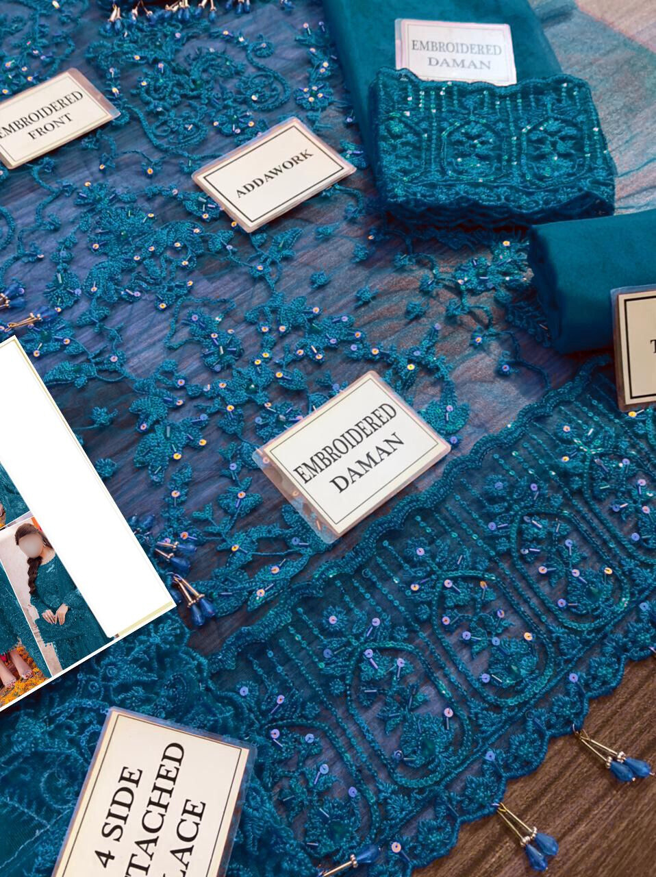 3-Piece Unstitched Net Embroidered Suit - Image 5