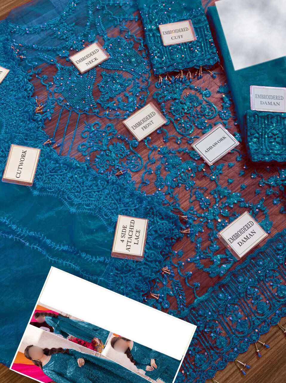 3-Piece Unstitched Net Embroidered Suit - Image 2