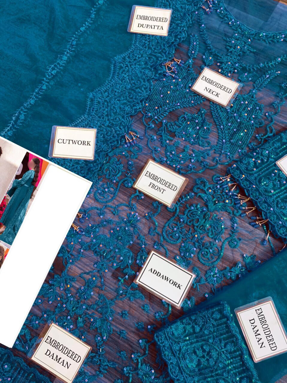 3-Piece Unstitched Net Embroidered Suit - Image 4