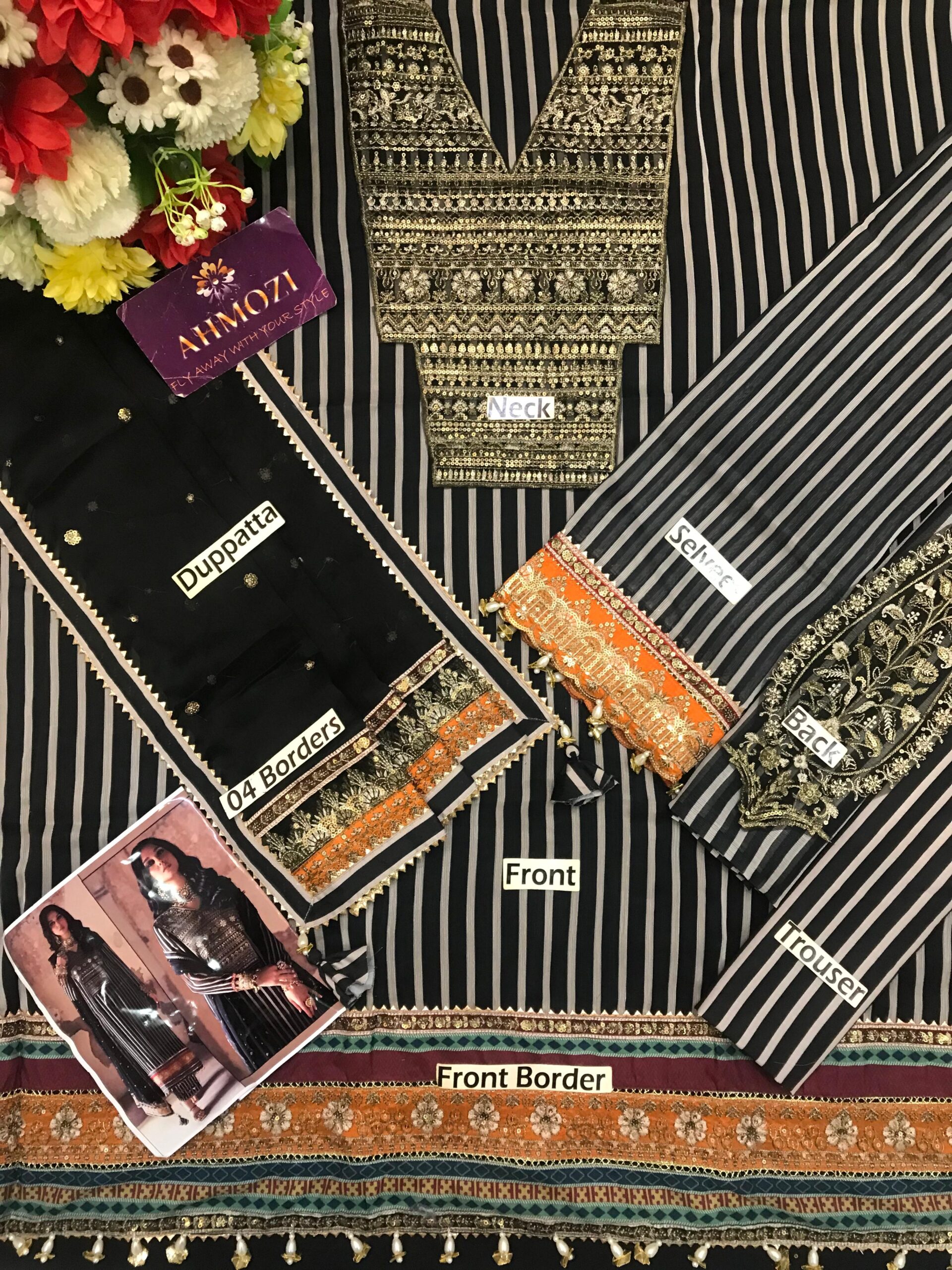 Printed Chiffon Embroidered 3-Piece Suit - Image 4