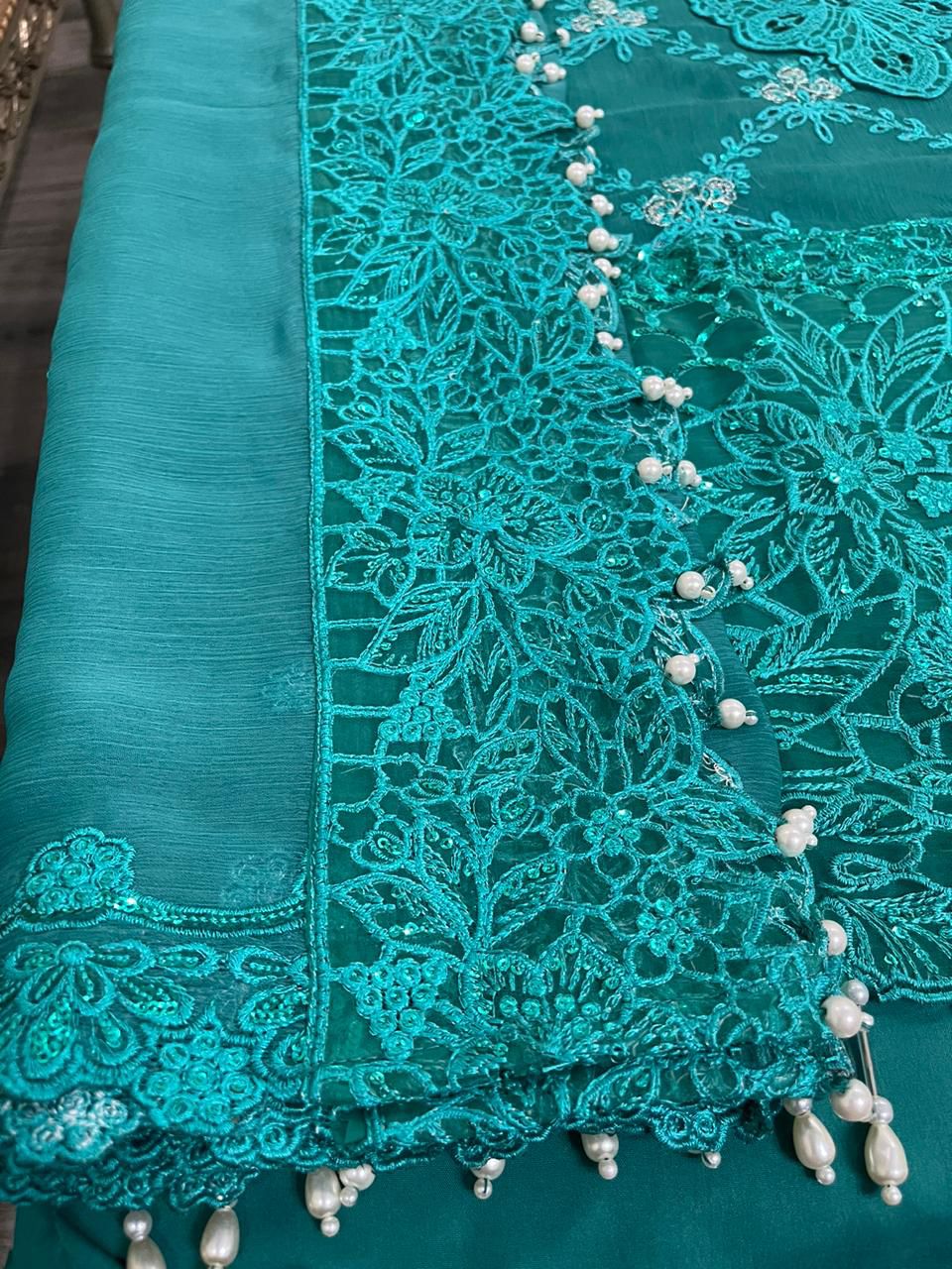 Luxury Chiffon Fully Embroidered 3-Piece Suit - Image 7