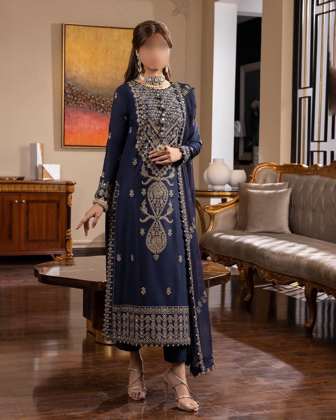 Luxury Heavy Embroidered Chiffon Suit