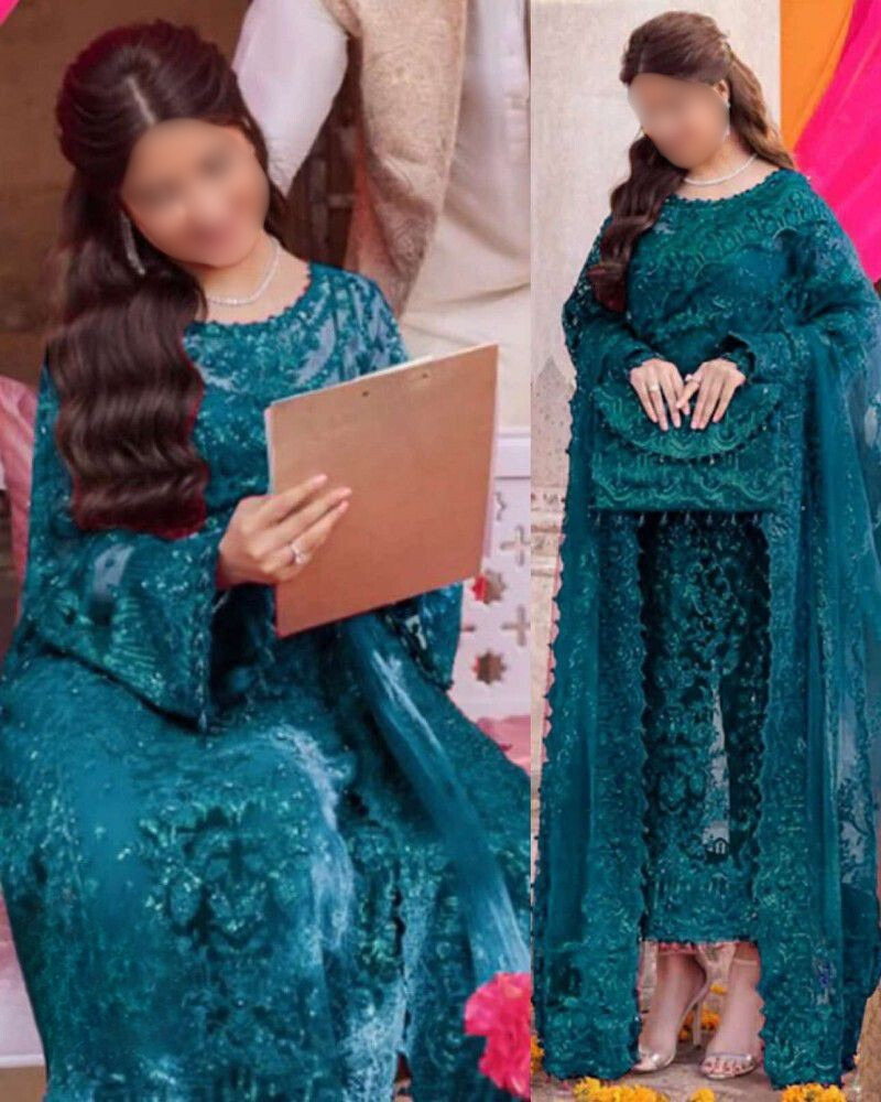 3-Piece Unstitched Net Embroidered Suit