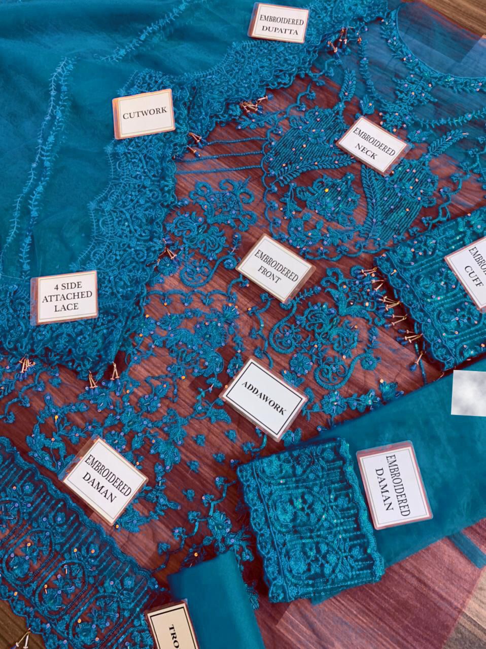 3-Piece Unstitched Net Embroidered Suit - Image 3